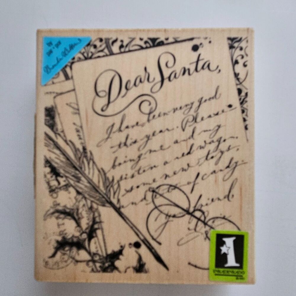 Inkadinkado Rubber Stamp Dear Santa by Brenda Walton Wood Mount Christmas
